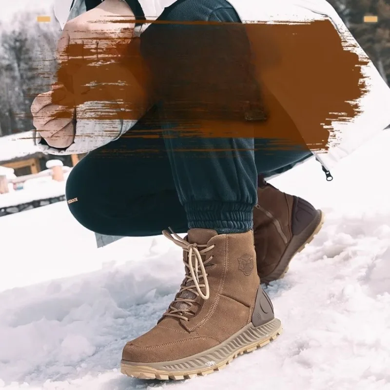 أحذية صوف دافئة الذكور البقرة المدبوغ المشي لمسافات طويلة حذاء من الجلد غير رسمي الشباب الشتاء الثلوج أحذية الرجال الفراء الدانتيل يصل عالية أعلى سميكة #5