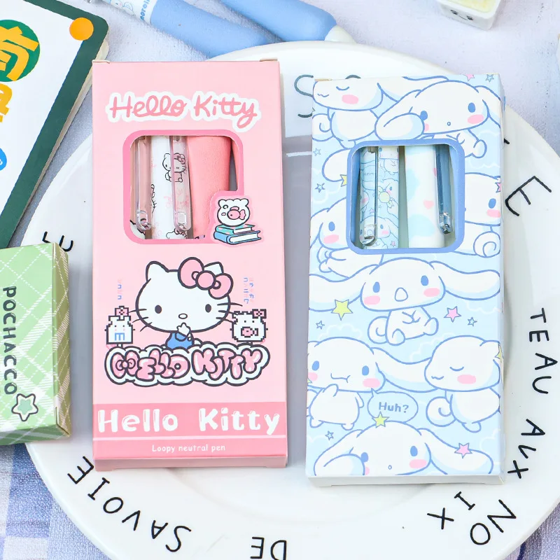 

4pcs Hello Kitty Series Gel Pen 0.55mm Refill Y2k Cinnamoroll Kuromi MelodyCartoon Press Pen Black Stationery Supplies