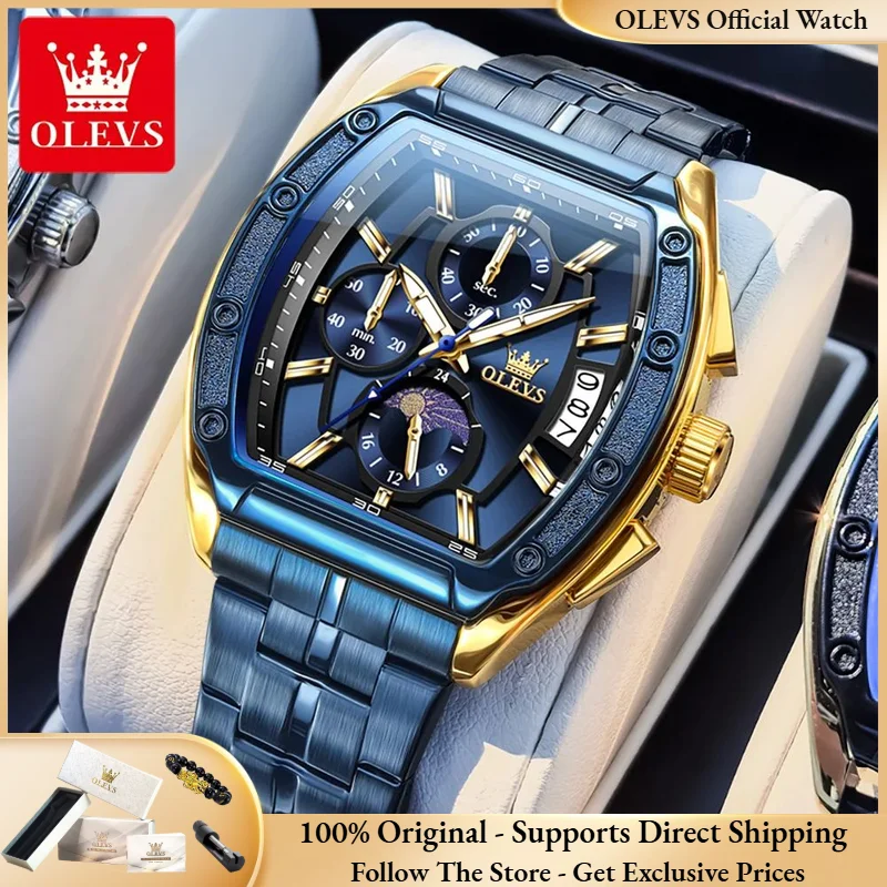 OLEVS 3661 Men Watch Light Luxury Brand Quartz Watch Date Moon Phase Clock Sport Tonneau Waterproof Night Light Men Watch Reloj