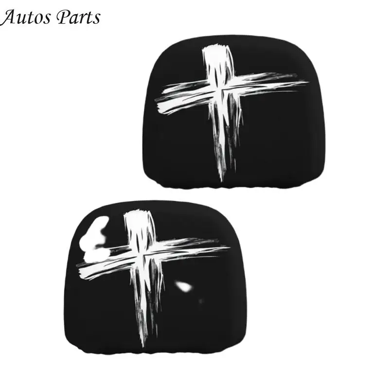 

57BA Easy Installation Halloween Skull Pattern Car Headrest Covers Breathable Polyester for Most Car SUV