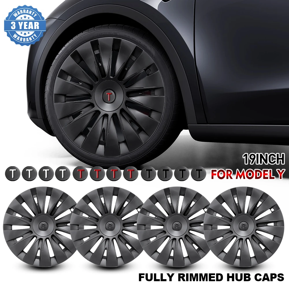 HL 4PCS Hub Cap Performance Replacement Wheel Cap Rim Cover Hubcap Full Cover Accessories for Tesla Model 3/Y 19Inch 2018-2023