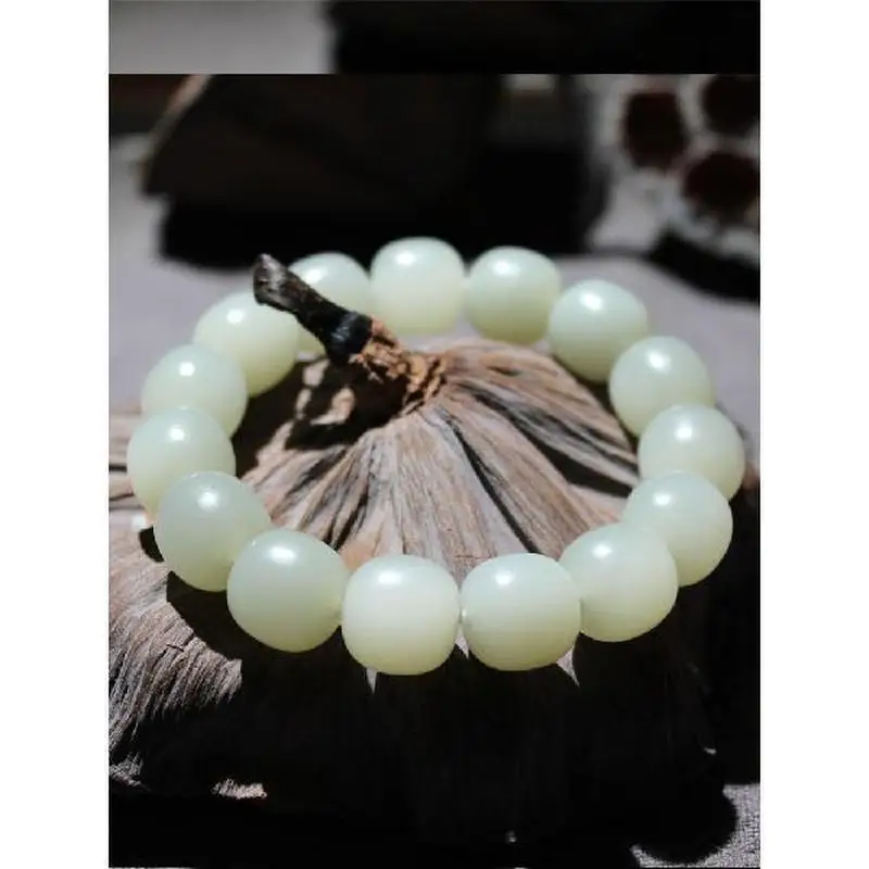 Hetian Men, Vintage-Style Made Of Green-White Jade, Bracelet Women, 13X14Mm Seed Beads