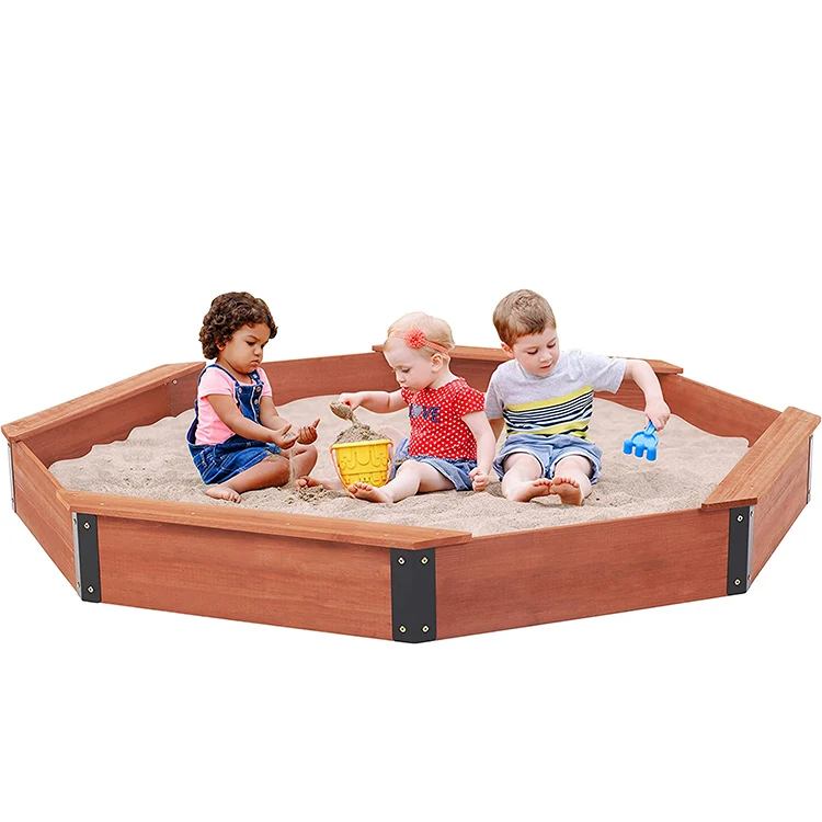 85\'\'x78\'\'x9\' Large Wood Sandpit for Kids Playground with 4 Benches  Kids Wood Octagon Sandbox with Cover