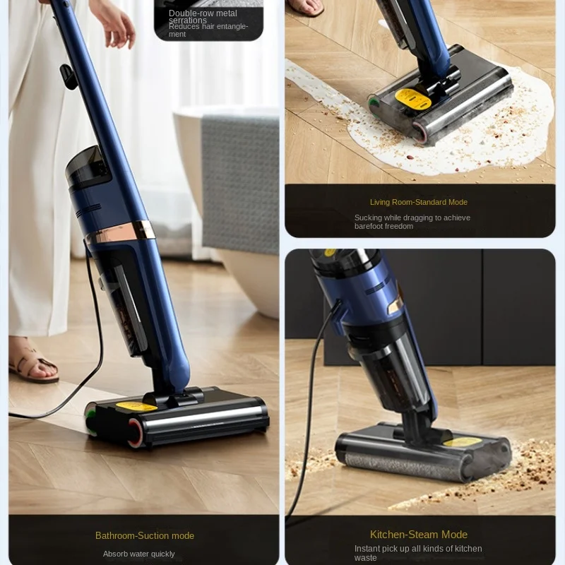 Steam Floor Scrubber, Dual Roller Brush Automatic Cleaning Dry Wet Cleaning Vacuum Suction Mopping Integrated Electric Sweeper