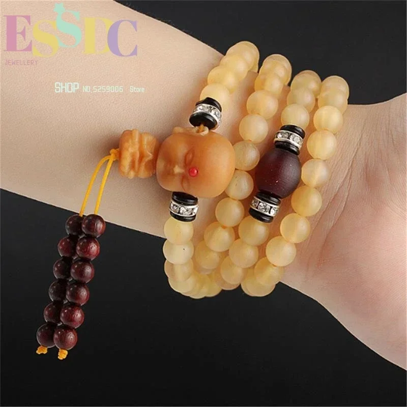 8mm Tibetan Natural Sheep Horn  108 Beads Mala Polished Bone  Strand Bracelets or Necklace for Men and Women