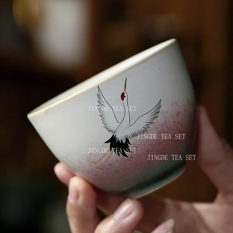 Tea Cup for Brewing Tea Ceramic Single Teacup Household Chinese Crane Guest Cup Drinking Utensils Tea Ceremony Accessories