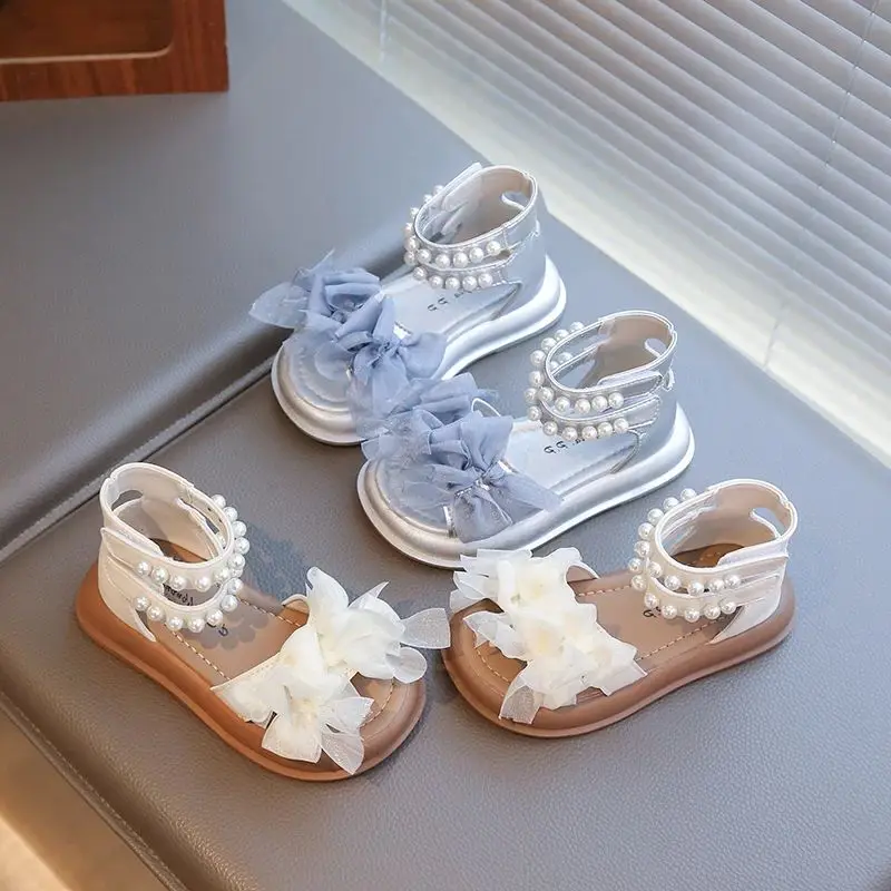 

Сандалии для девочек, детская римская обувь, новый стиль 202, летние туфли принцессы с открытым носком на мягкой подошве среднего и большого размера.