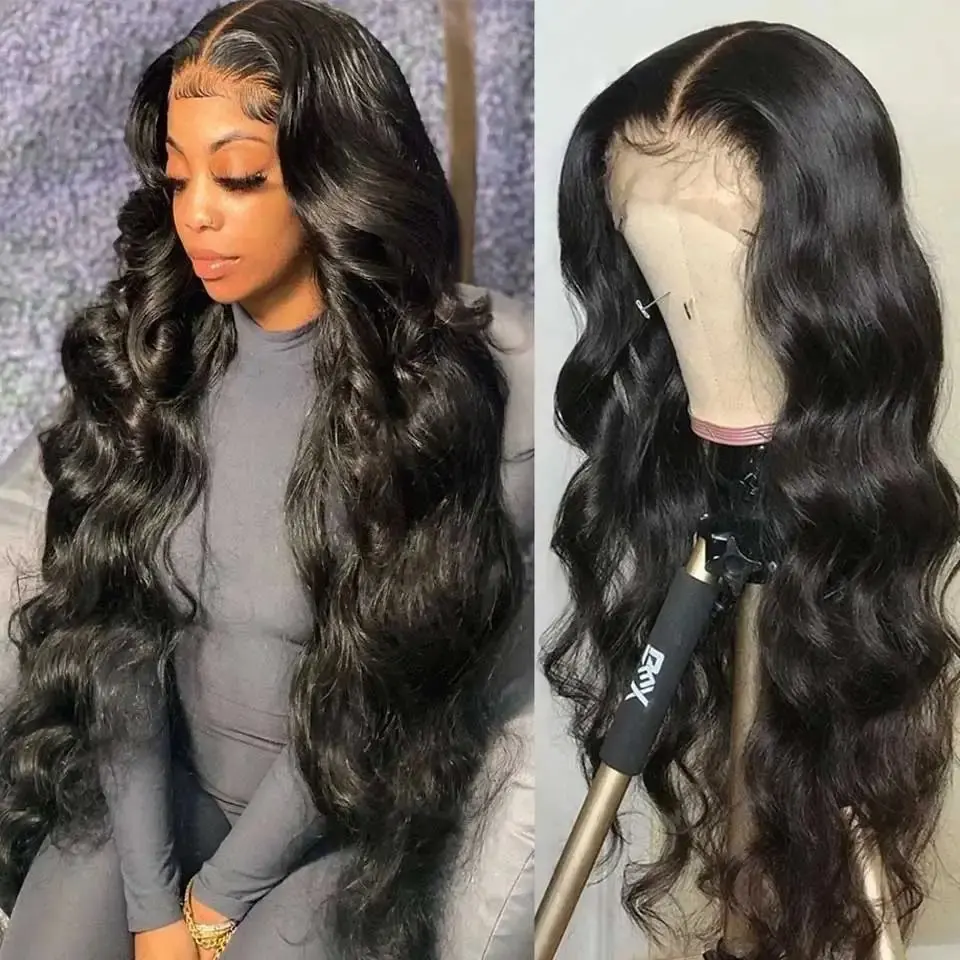 Natural Black13x4 HD Lace Wig Human Hair Wig Glueless Precut Water Waves Women  13X6 Front Human Hair 16 Inch  150% Wigs