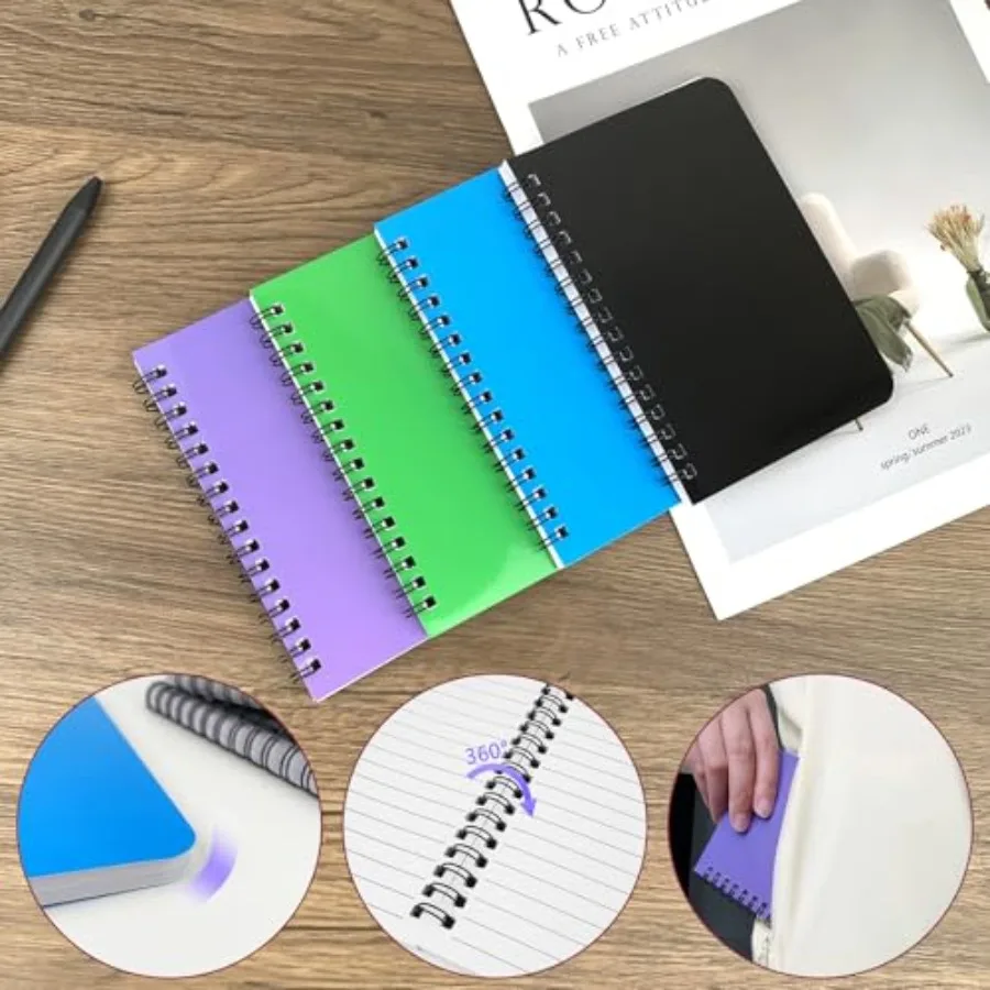 دفتر ملاحظات حلزوني 4 عبوات من دفتر الملاحظات الصغير 4.1 × 6.1 بوصة 60 ورقة 120 es A6 Mini Jourl غلاف فني مسطر #4