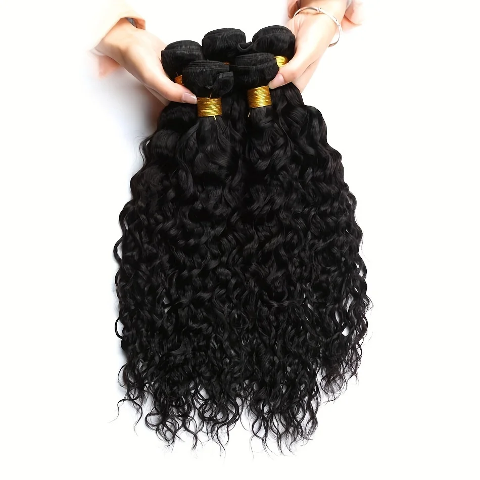 4 حزم موجة المياه في بيرو 100% وصلات شعر بشري لحمة مزدوجة 100% شعر بشري شعر مموج مائي أسود طبيعي للنساء