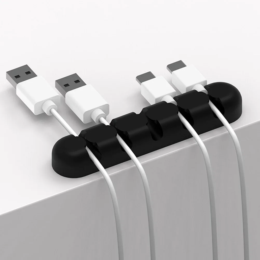 Avvolgicavo in silicone nero per gestione cavi USB Supporto per spina Organizzatore per riporre cavi Supporto per spina avvolgicavo con clip