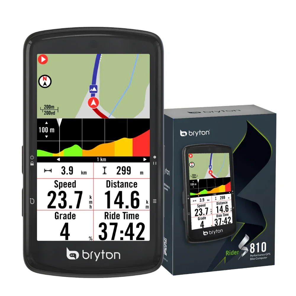 

Велокомпьютер Bryton Rider S810 с цветным сенсорным экраном 3,5 дюйма, записью данных о подъемах, Bluetooth и ANT+, автоматическая синхронизация