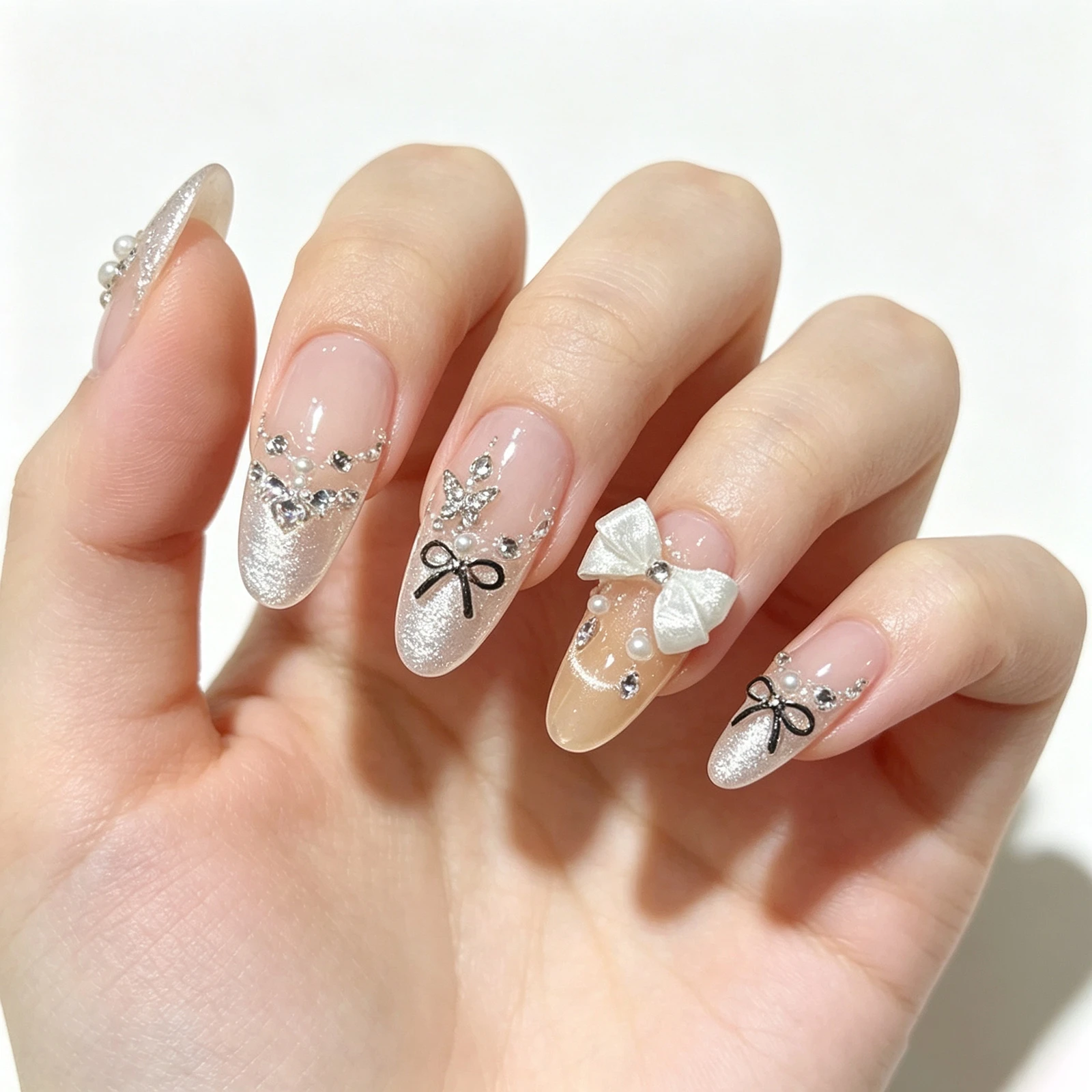 10Pcs Press on Nails Elegant Nude French Style False Nails for Women Wedding Party Resin Artificial Fingernails Durable