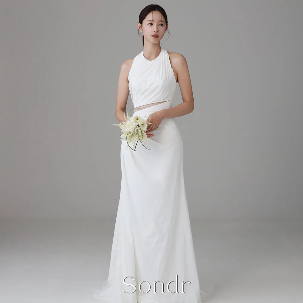 Sondr Elegant Ivory Wedding Dress Korea Photo Shoot Halter Sleeveless Mermaid Long Bridal Gown Backless Customized