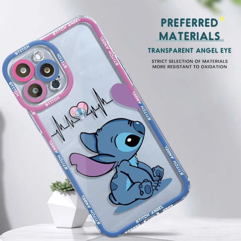 Disney Love Couple Angel Stitch Clear Case For Apple iPhone 15 14 13 12 11 Pro Max 13 12 Mini XS Max XR X 7 8 6 6S Plus Cover