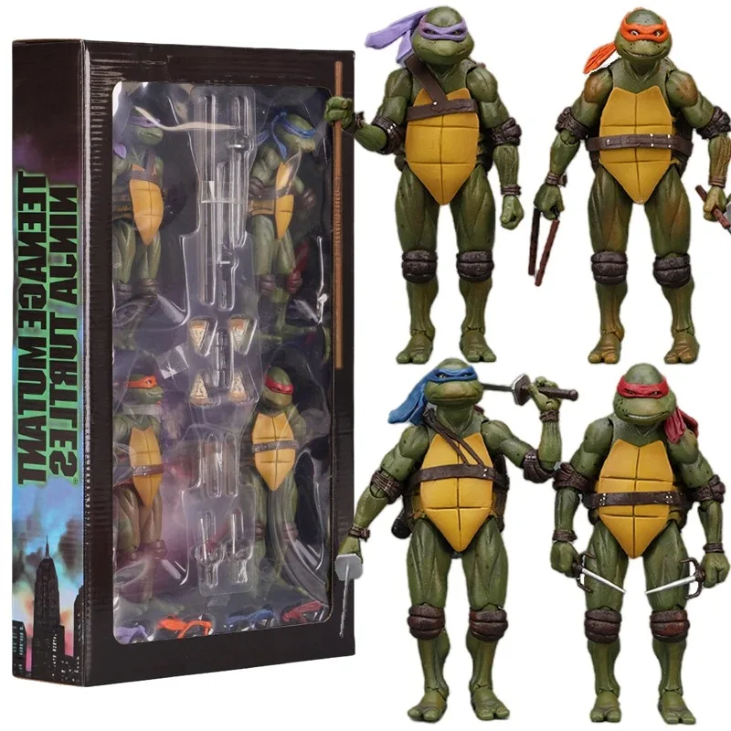 NECA 4 Teile/satz Teenage Mutant Ninja Turtles TMNT 1990 Version Action Figure Film Edition Filme Modell Anime Kinder Für Spielzeug Puppe