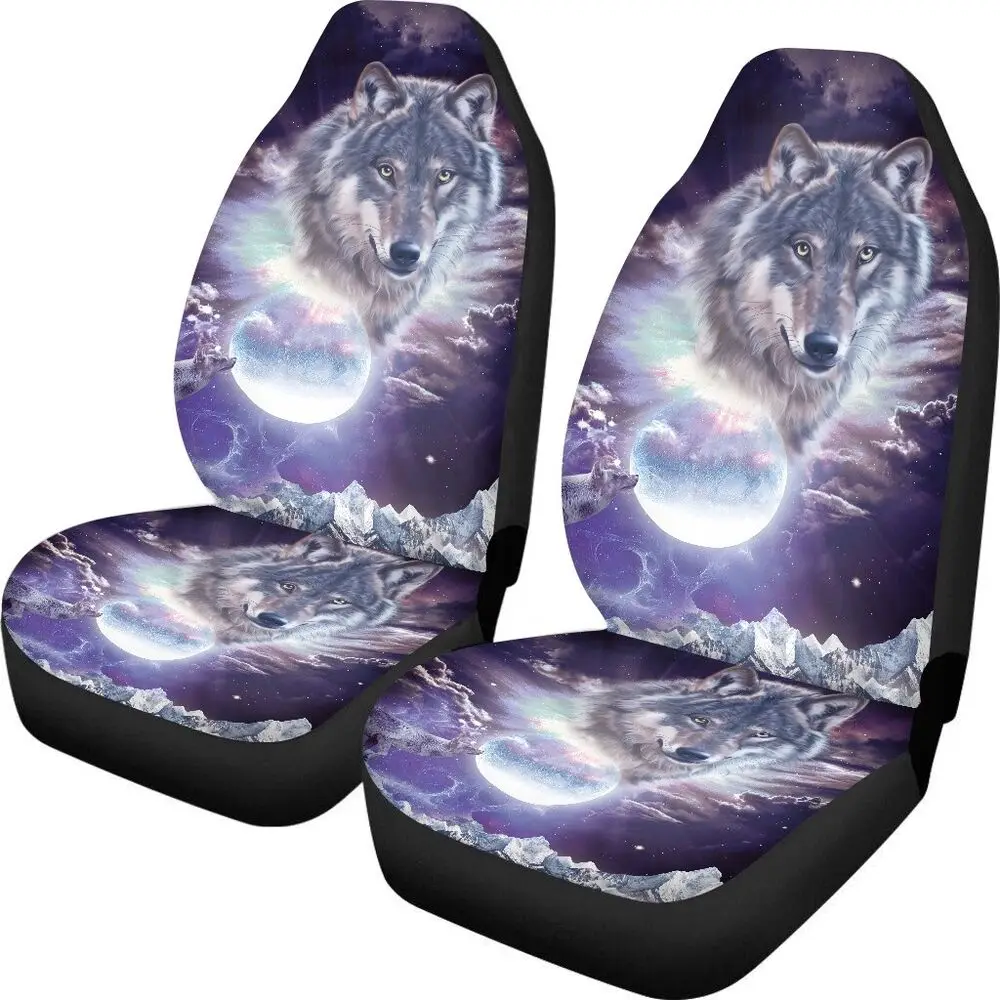 

Wolf Print Univesal Car Seat Covers for Women Auto Accessories 2 Front Set