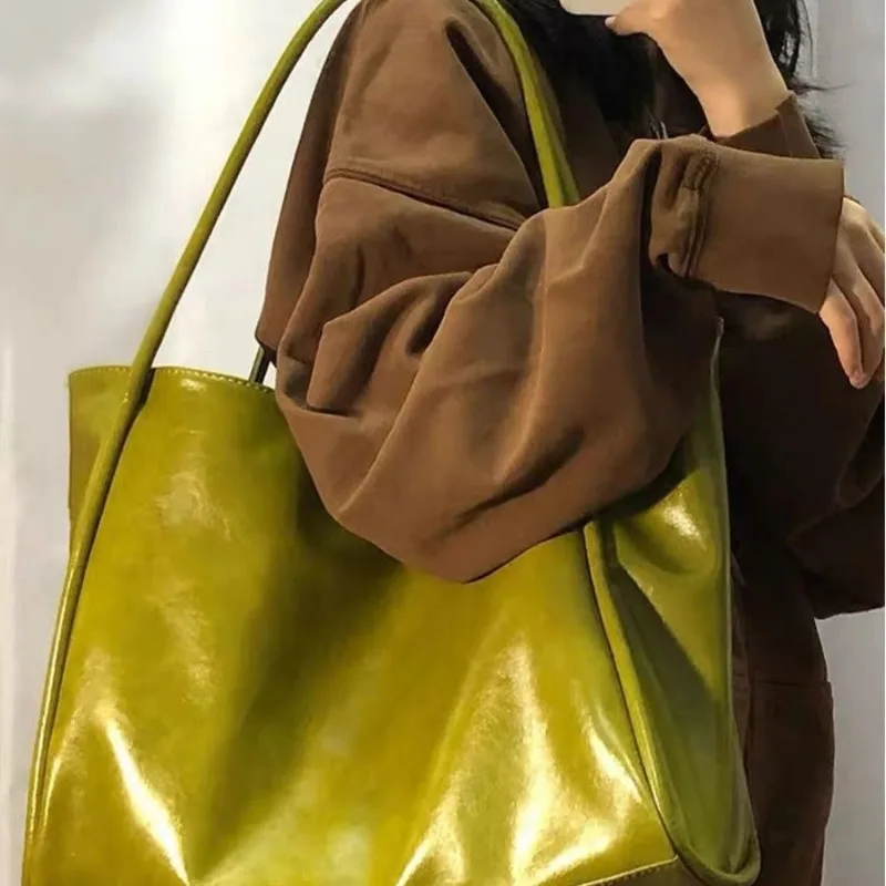 Tote Bags for Women Solid PU Leather Shoulder Bag Commuter Fashion Large Capacity Streetwear Travelling Elegant Handbags Chic