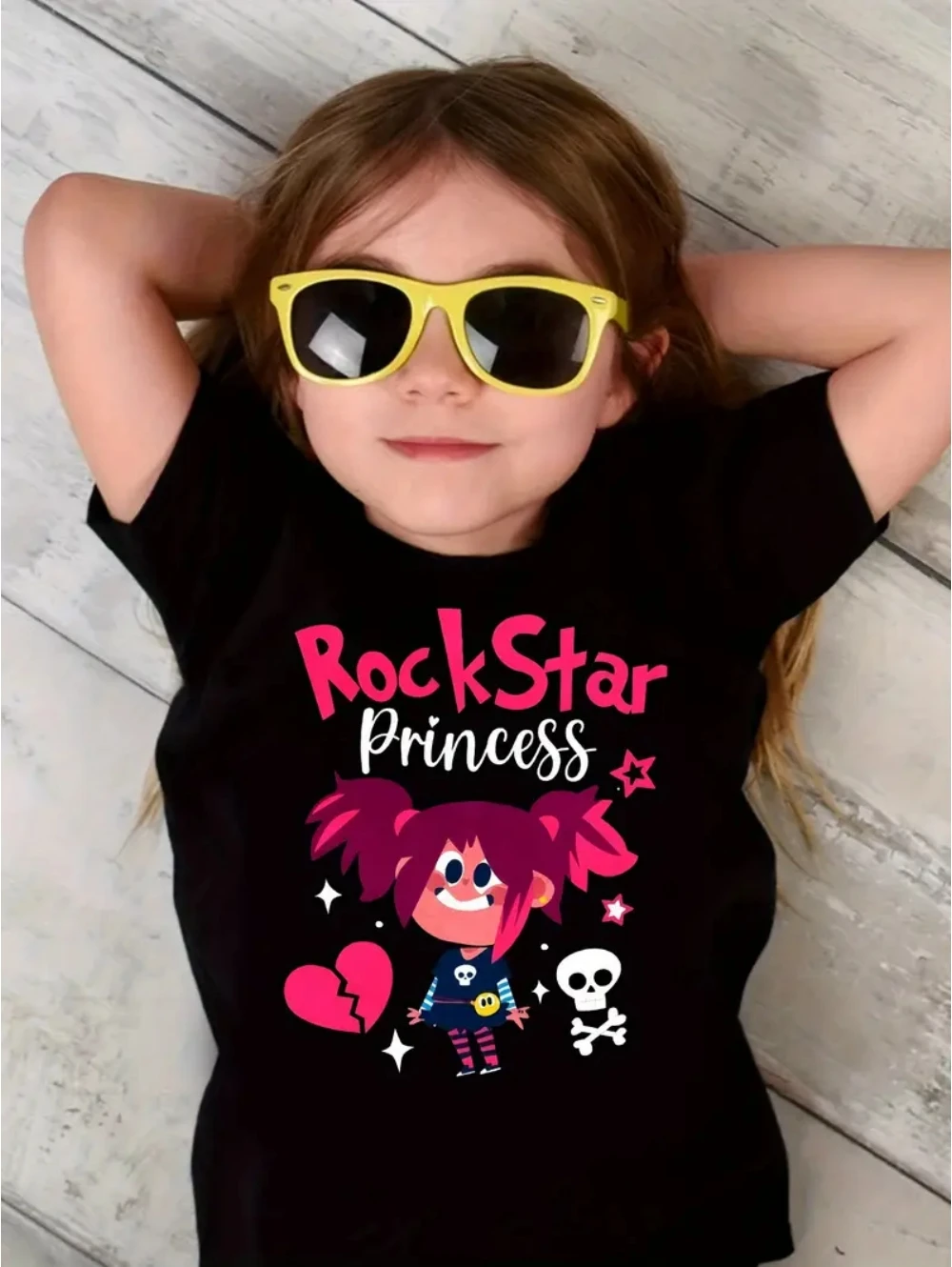 

Одежда принцессы в стиле рок-звезда для девочек, повседневная свободная удобная футболка в стиле хип-хоп для девочек с короткими рукавами, уличная модная детская одежда
