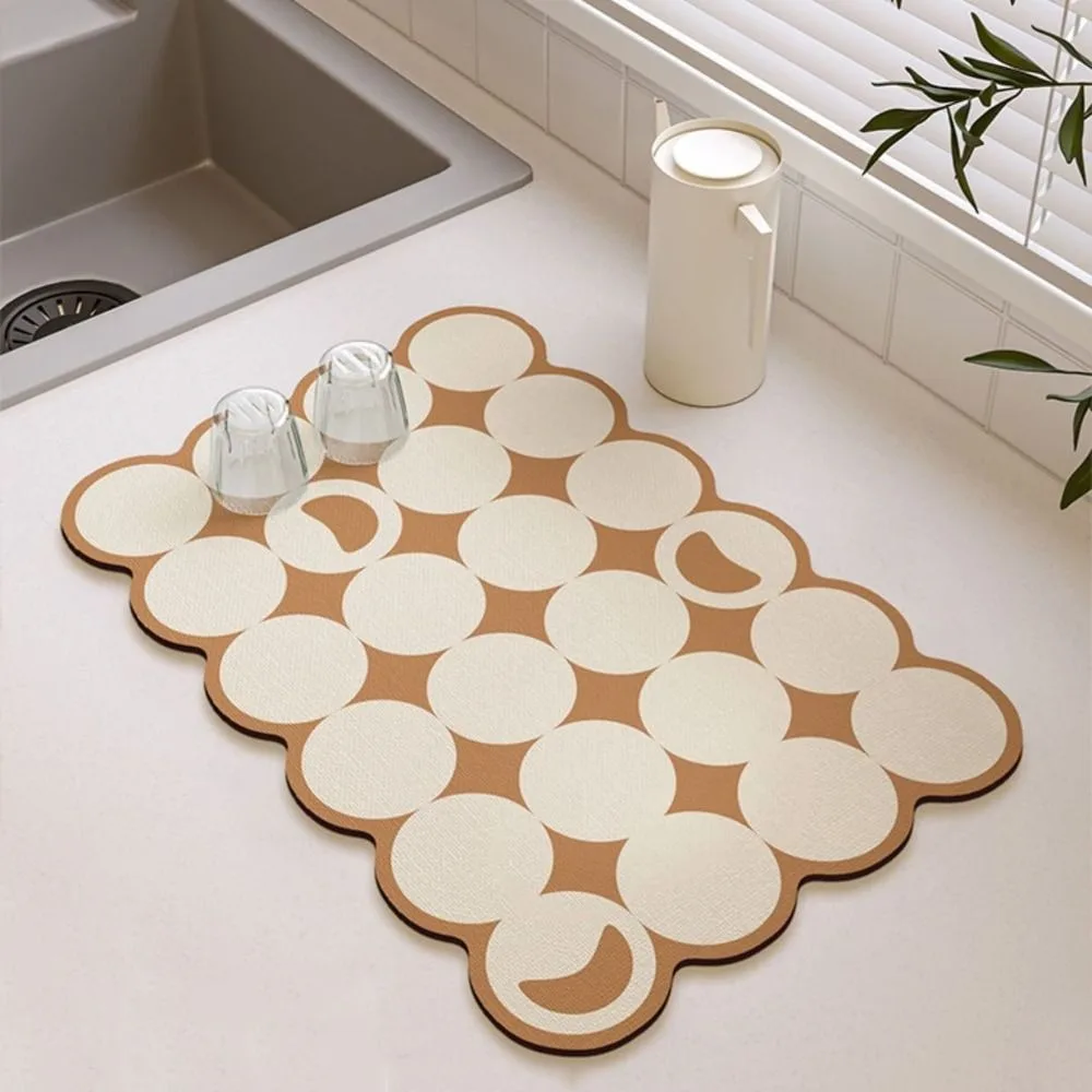 Irregular Shape Diatomite Dish Drainer Mat Non-slip Round Printed Kitchen Draining Pad Absorbent Coffee Machine Drain Mat