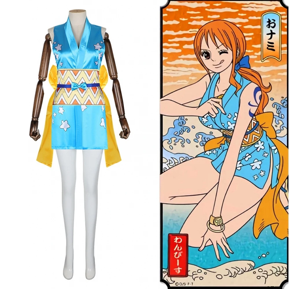 

Anime ONE PIECE Wano Country Nami Cosplay Costume Set Dress Waitband Accessories Suit Halloween Prop