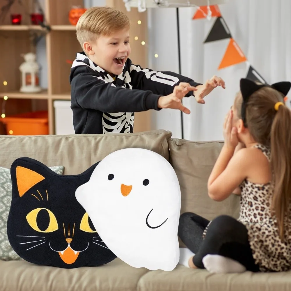 Super Soft Halloween Black Cat Pillow Cartoon PP Cotton Filing Ghost Shaped Throw Pillow Skin-friendly