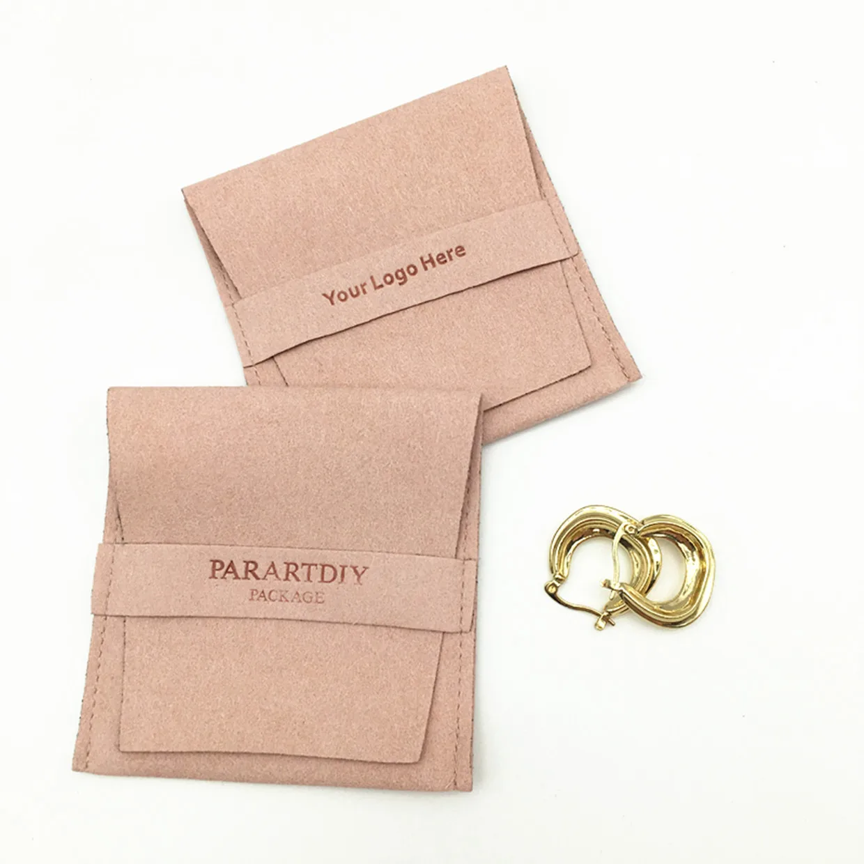 

debossed logo microfiber jewelry pouch bag ring brooch bag custom jewelry packaging bag light pink pouch with banner