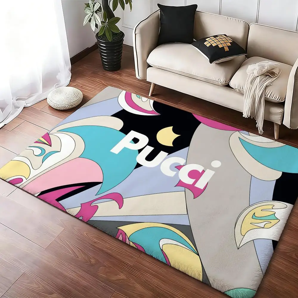 E-emilio P-pucci Logo-Bodenmatte, gemütliche, weiche, dicke, rutschfeste Flanellmatte für Wohnzimmer, Schlafzimmer, Küche, Dekorationsteppiche
