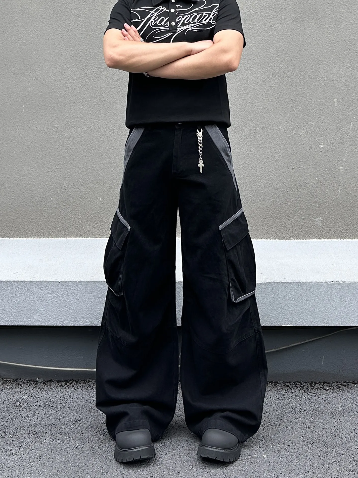 American Style Heavyweight Pleated Cargo Work Pants Men's Street Style Loose Casual Small Wide Leg Knife Pants