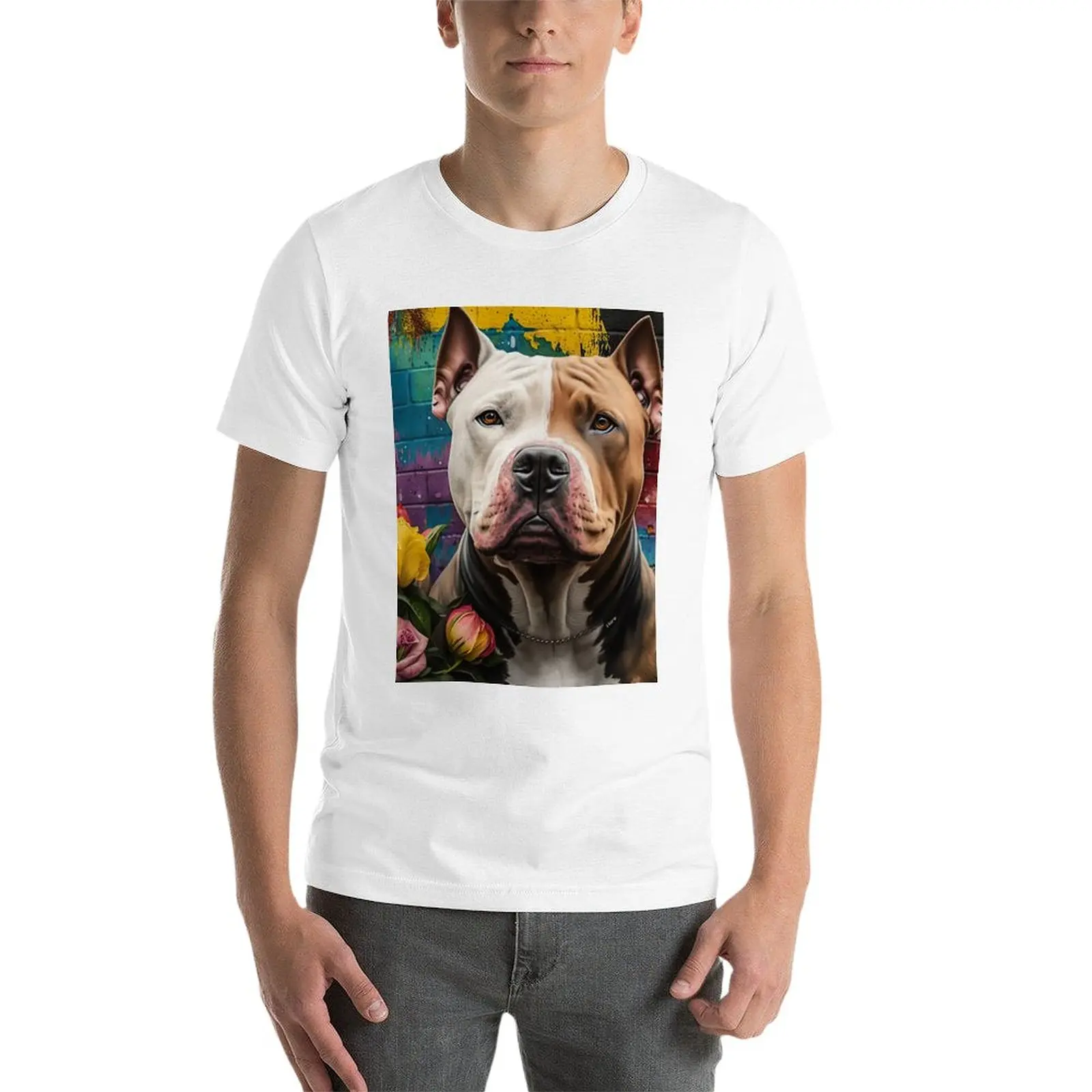 New American Bully with Flowers T-Shirt funny t shirt cute clothes quick drying shirt Short sleeve tee t shirts for men graphic image 3