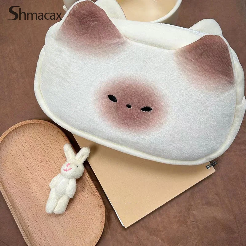 Cute French Toasted Pen Bag Plush Large Capacity Student Pencil Case Multi-function Funny Stationery Storage Bag Organizer