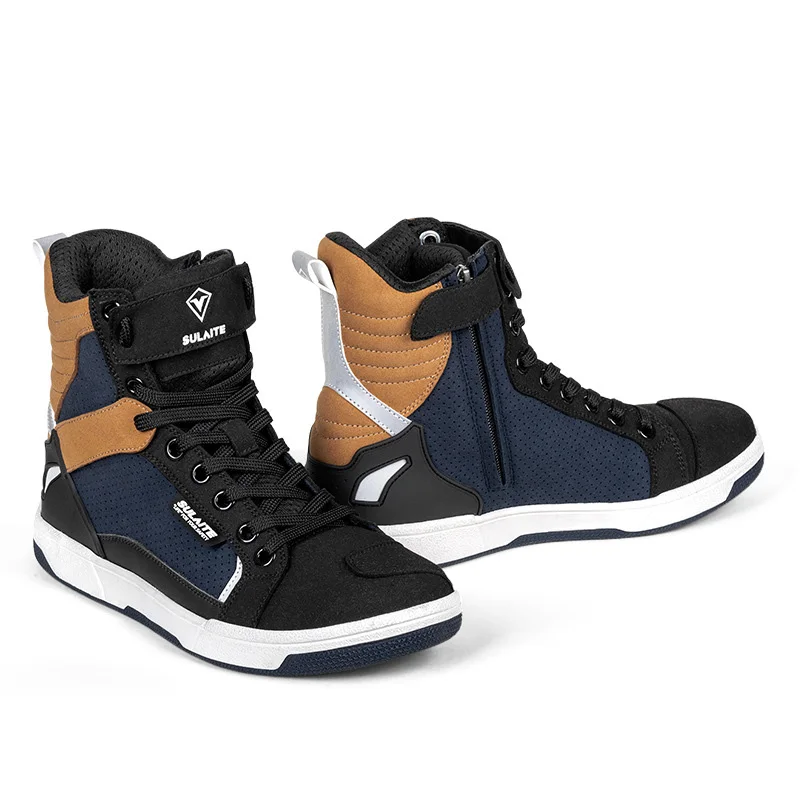 

SULAITE High Top Motorcycle Riding Shoes Unisex Flat Sole Durable Ankle Protection Motobike Cycling Shoes Motorbike Shoes