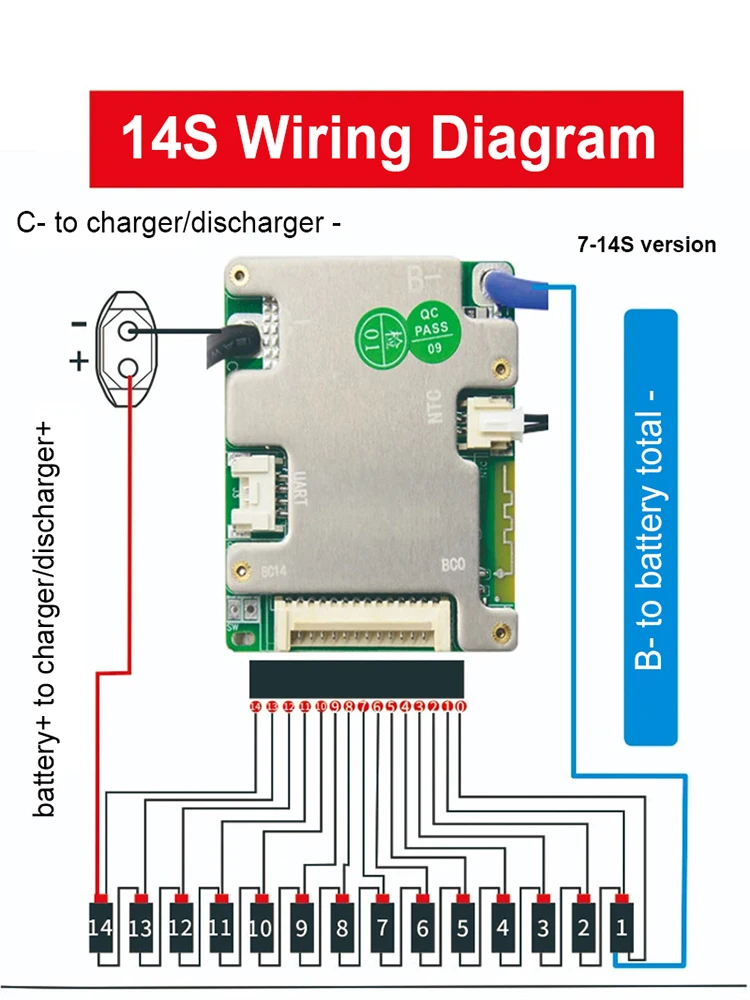 JBD 7-14S Automatycznie identyfikujący Smart BMS 7S 8S 9S 10S 11S 12S 13S 14S 20A 30A 40A 50A Wbudowany BT UART Li-ion Lifepo4 E-Bike — 2