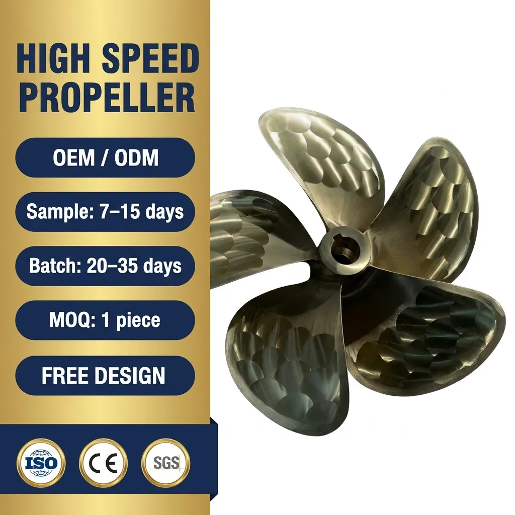 High Speed Marine Propeller 4 Blade Bronze Boat Propeller for Yacht Speedboat OEM Custom  Machined Ship Propeller Manufacturer