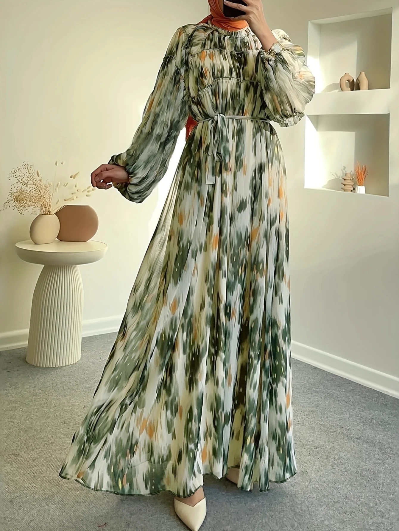 

Eid Women Dress Abaya Muslim Tie Dye Print Lace-up Elegant Party Dresses Ramadan Jalabiya Dubai Long Robe Kaftan Vestidos Largos