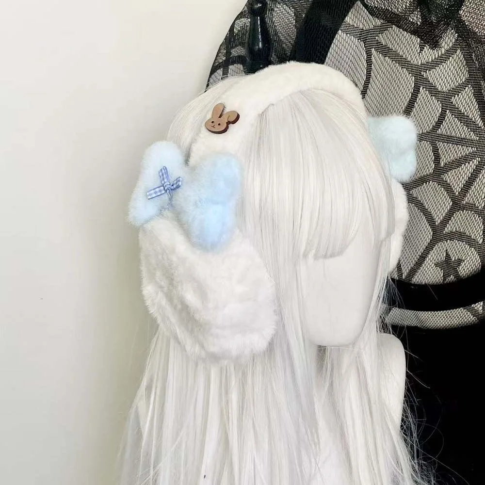 

Y2k Women Fluffy Lovely Earmuffs Autumn Winter Cold-proof Plush Bone Bow Rabbit Earflap Fashion Versatile Lolita Earcap