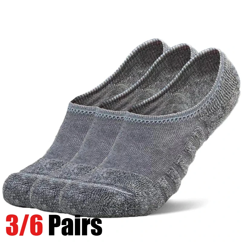 

1/3/6 пар мужских модных носков-невидимок из хлопка с махровой подошвой, впитывающих пот, дышащих, с силиконовым противоскользящим покрытием, больших размеров