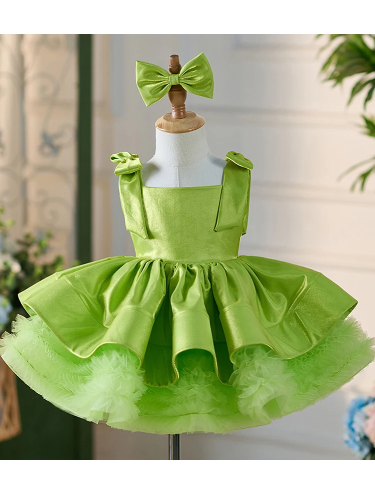 

Baby One-year-old Dress Princess Dress New Mint Mambo Girls' Sling High-grade Satin Pontoon Dress Cute
