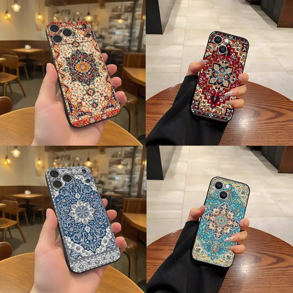

Persian Carpet Floral Pattern Black Soft Cover Phone Case For iPhone 17,16,15,14,13,12,11,Pro,Max,Plus