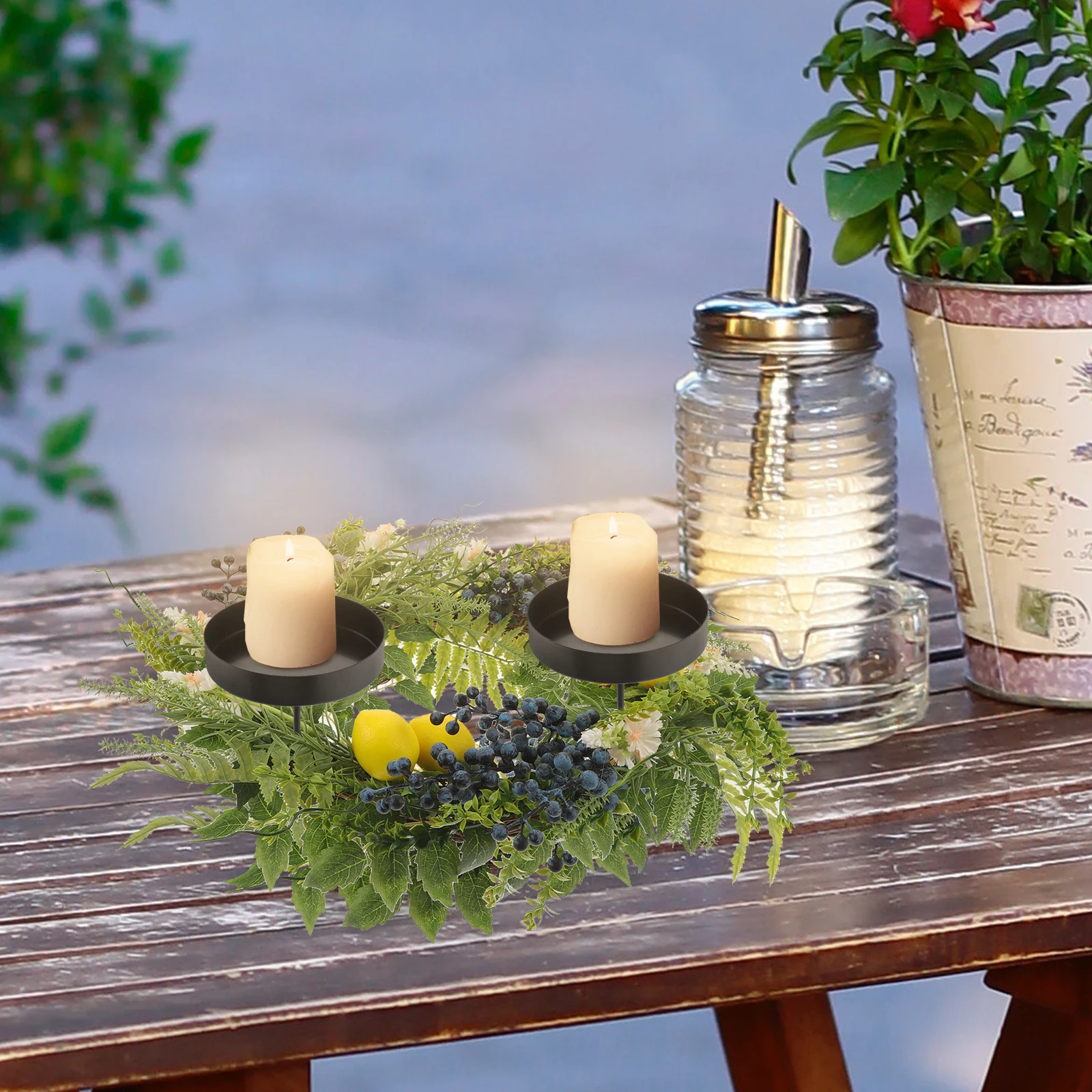 

6Pcs Iron Plates Rounded Tray Decorative Holder for Wreath Wedding Home Party Table Centerpiece Romantic