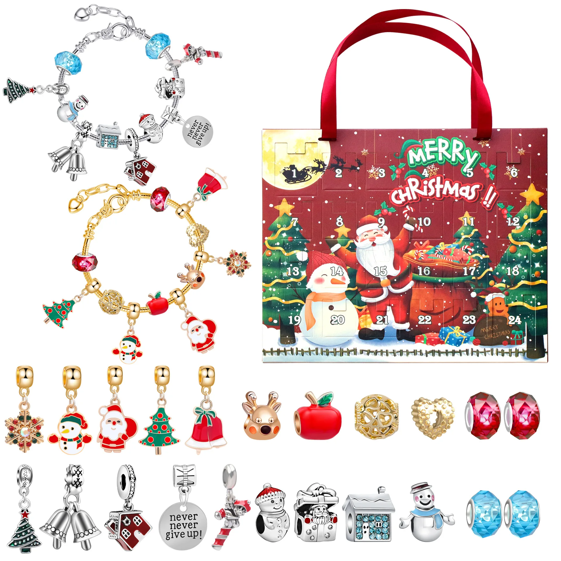 

Christmas Arrival Calendar Blind Box Diy Creative Children's Bracelet 24 Compartments Christmas Blind Box Bracelet New Year Gift