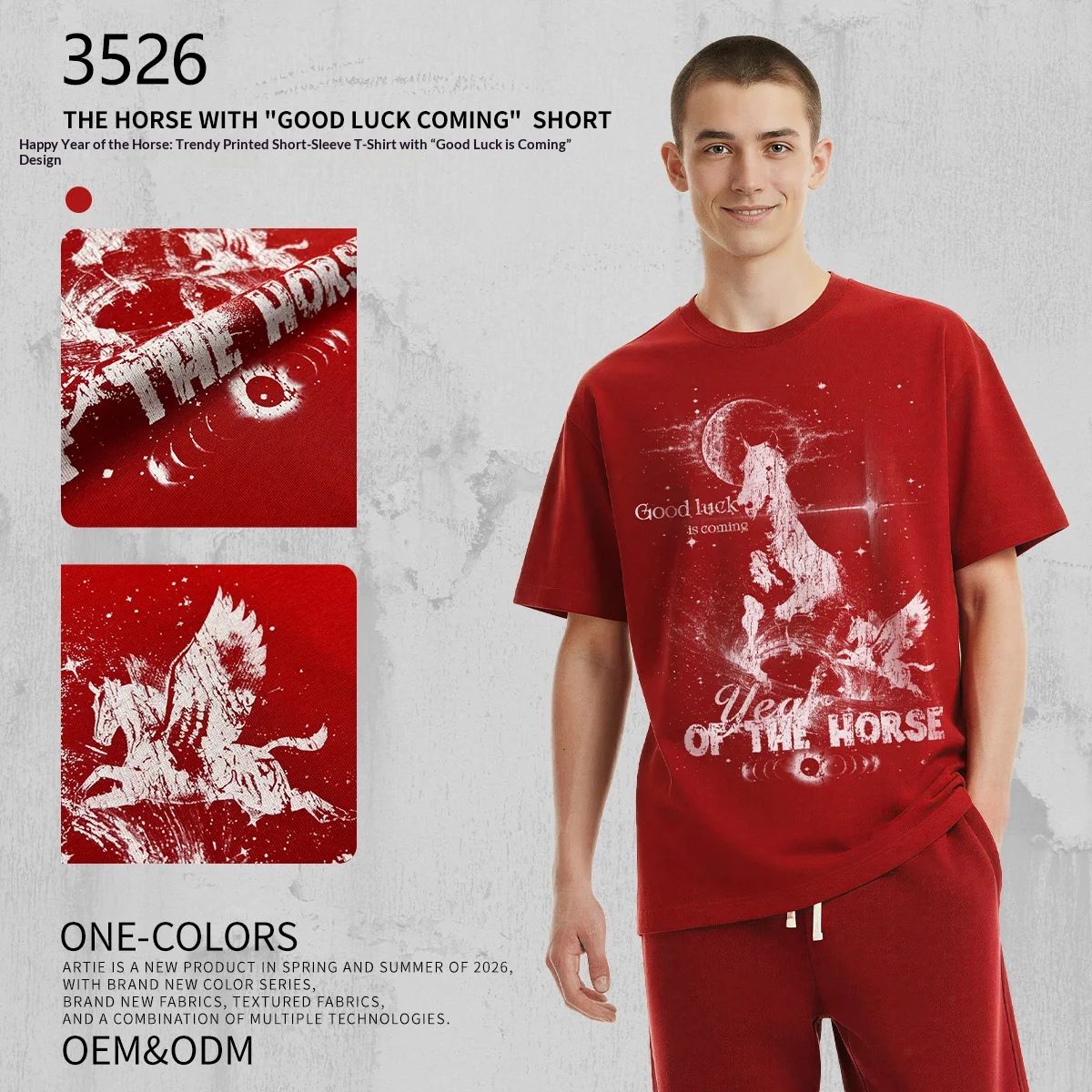 New 305g Heavyweight Cotton Year of the Horse Festive Trend Print Short Sleeve T-Shirt UPS/FEDEX Air, 3-5Day Delivery