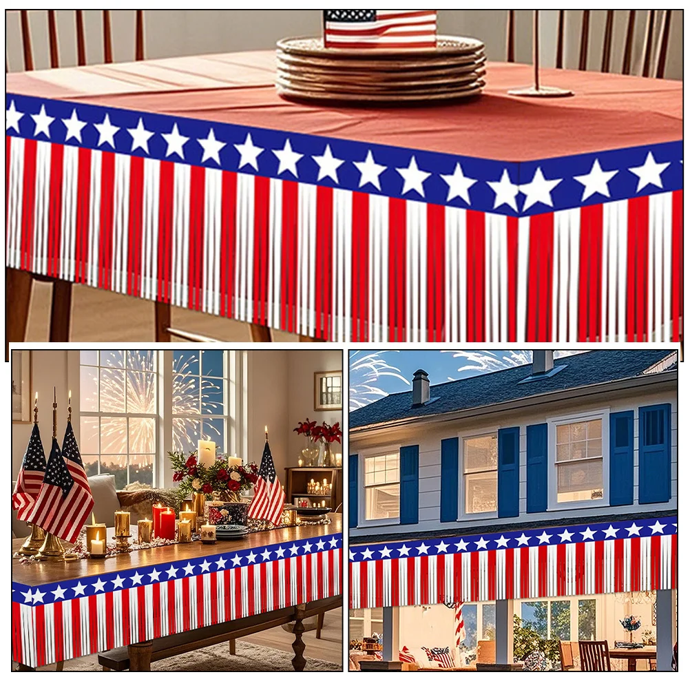 Red White Blue Pet Tinsel Fringe Garland 1Set Independence Day Patriotic Decor Adjustable Length Banner Patriotic Ornaments