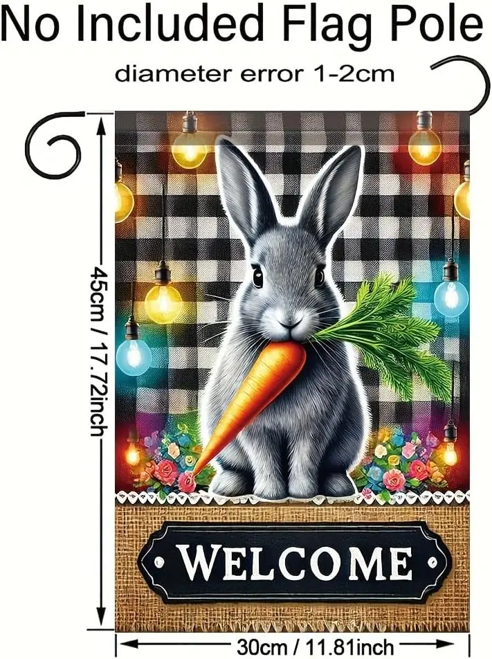 Welcome Bunny Garden Flag 12x18 Inch Double Sided Easter Rabbit Carrot Buffalo Plaid Yard Banner Spring Farmhouse Porch Lawn SSL