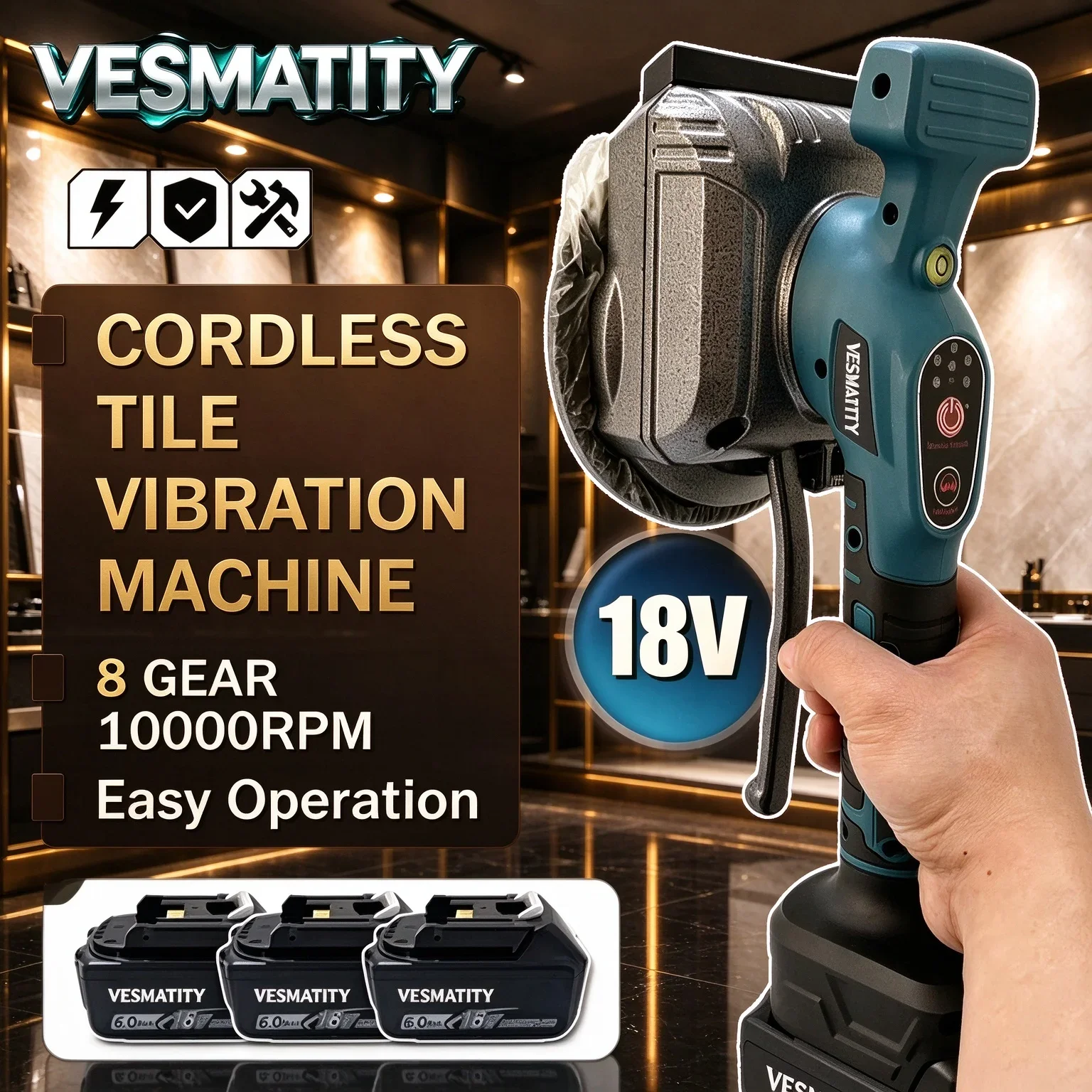 NEW Electric Tile Leveler 8‑Gears Vibration Adjustment 7500mAh Digital Display  Tool for Wall & Floor Tile Laying Work