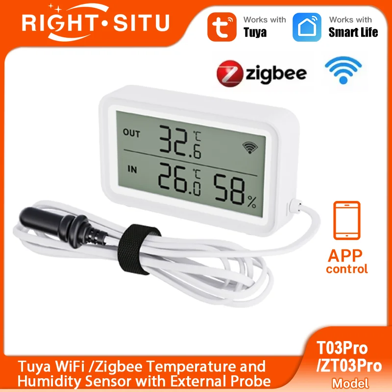 Tuya WiFi Zigbee Sensore di umidità della temperatura con sonda esterna APP Controllo remoto Funziona con assistente Yandex SmartLife Alexa