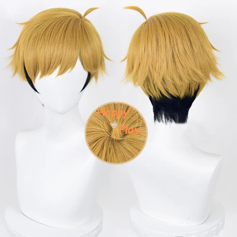 Anime Miya Atsumu 30cm Short Yellow Black Miya Atsumu Cosplay Wig Heat Resistant Synthetic Hair Halloween Party Volleyball Men