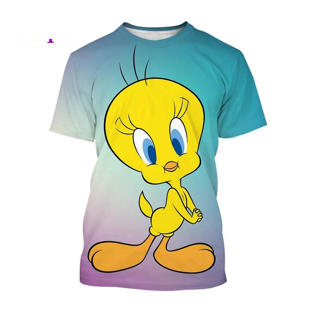 Best Selling Cartoon Anime Character Tweety Bird 3D Printing Casual Tops Short-sleeved T-shirt Unisex Men\'s T-shirt Tops Size