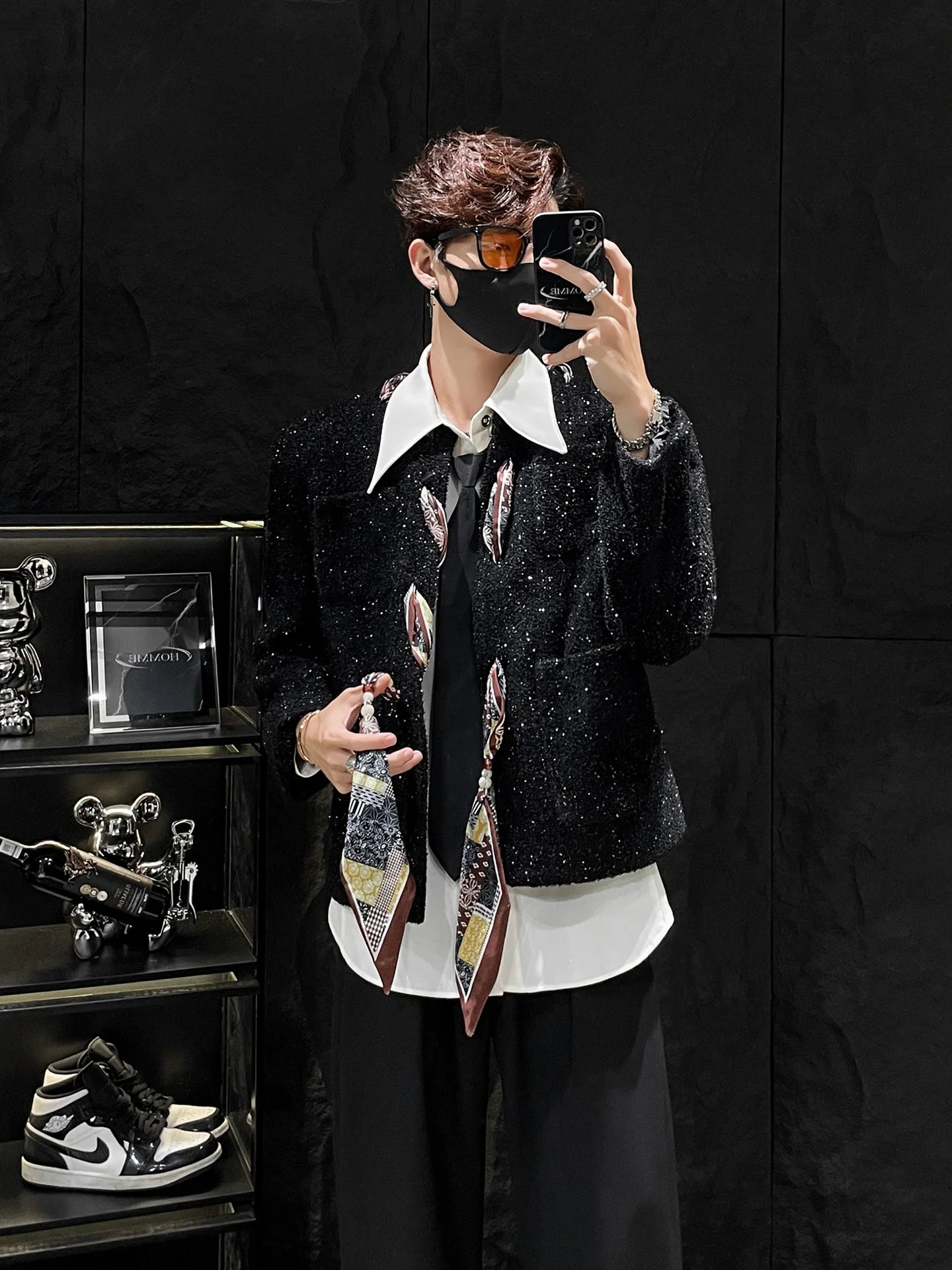 

Мужская куртка HOMME с декором в виде шарфа, уникальный дизайн, свободный крой, корейский стиль, молодежная мода, осеннее пальто