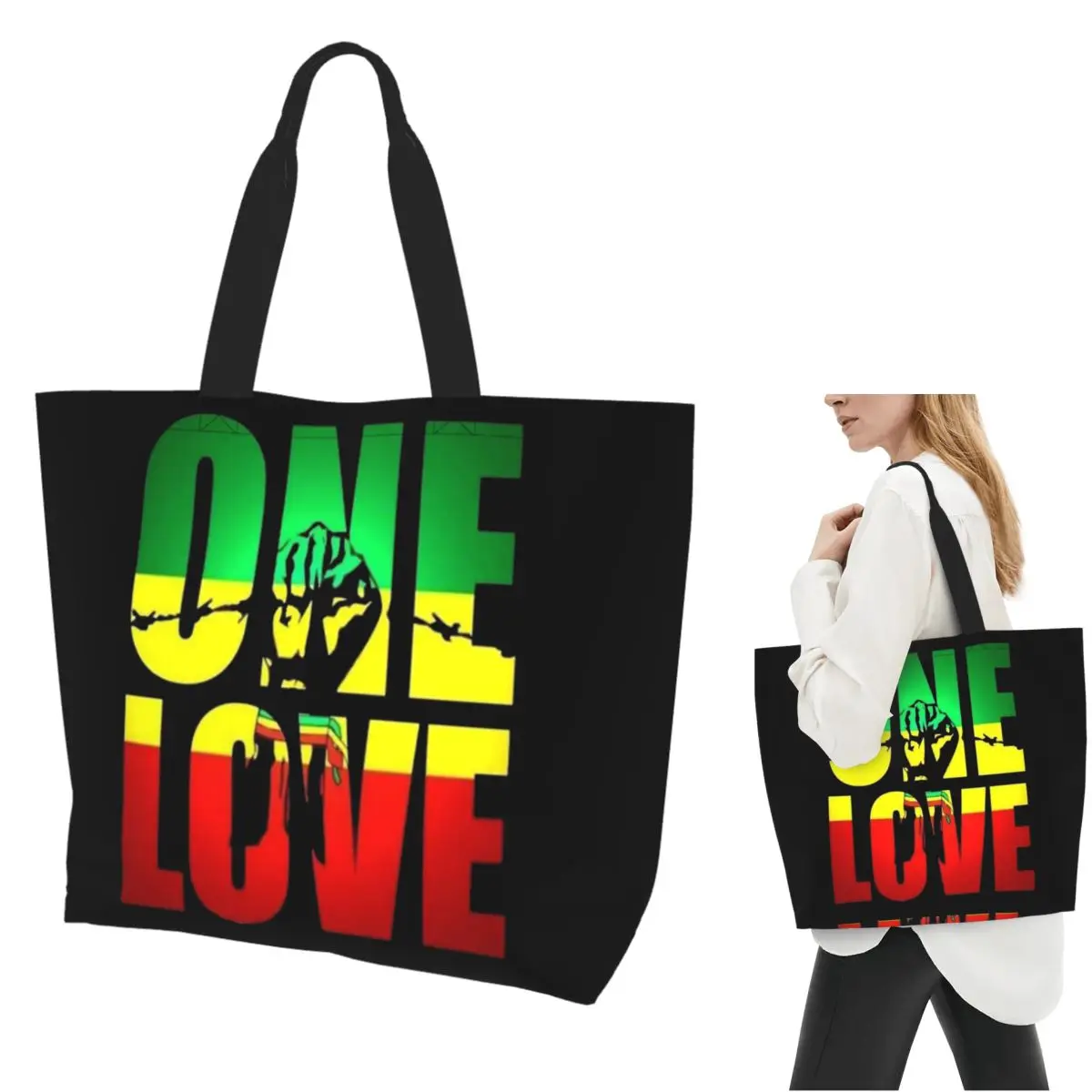 Harajuku Style Arts Bob Marley One Love Shopping Tote Bag Canvas Large Capacity Shoulder Bags Shopper Grocery Handbag for Women